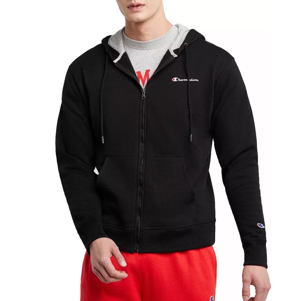 Champion Black Full Zip Hooded Powerblend Fleece Hoodie Jacket Men’s Size Medium